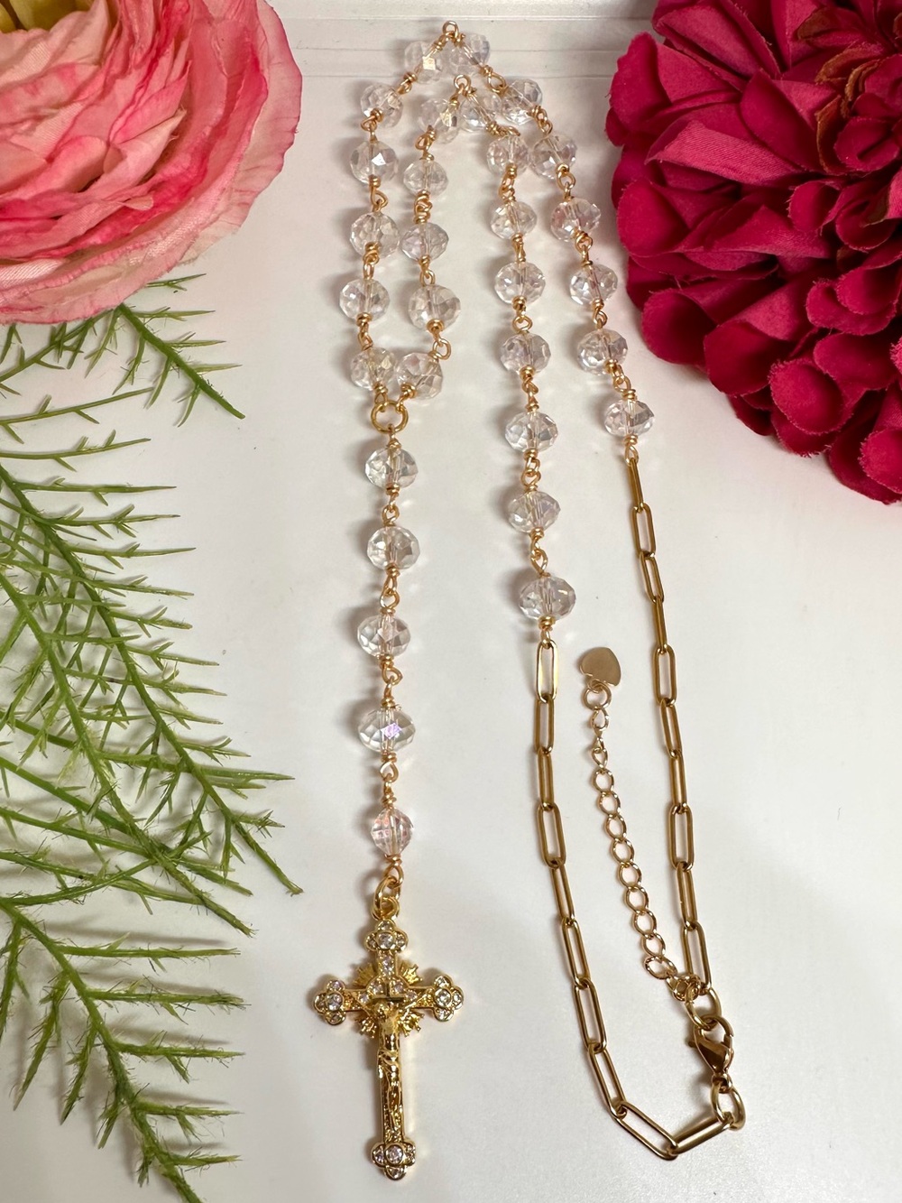 NEW ⚜️ Handmade Crystal Rosary Beaded Necklace - Picture 6 of 11